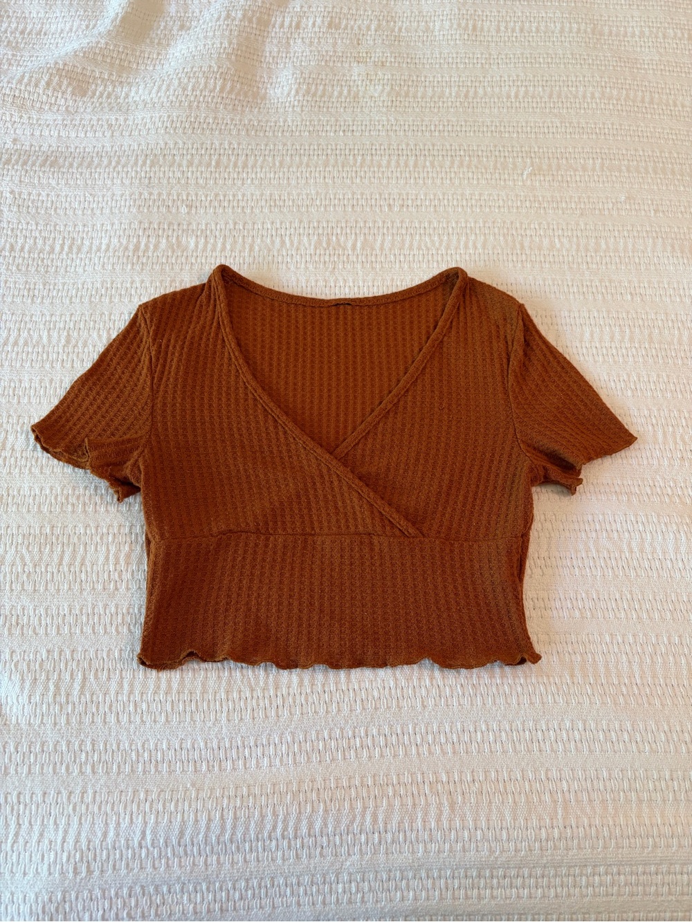 Women's Waffle Knit Crossover V-Neck Crop Top